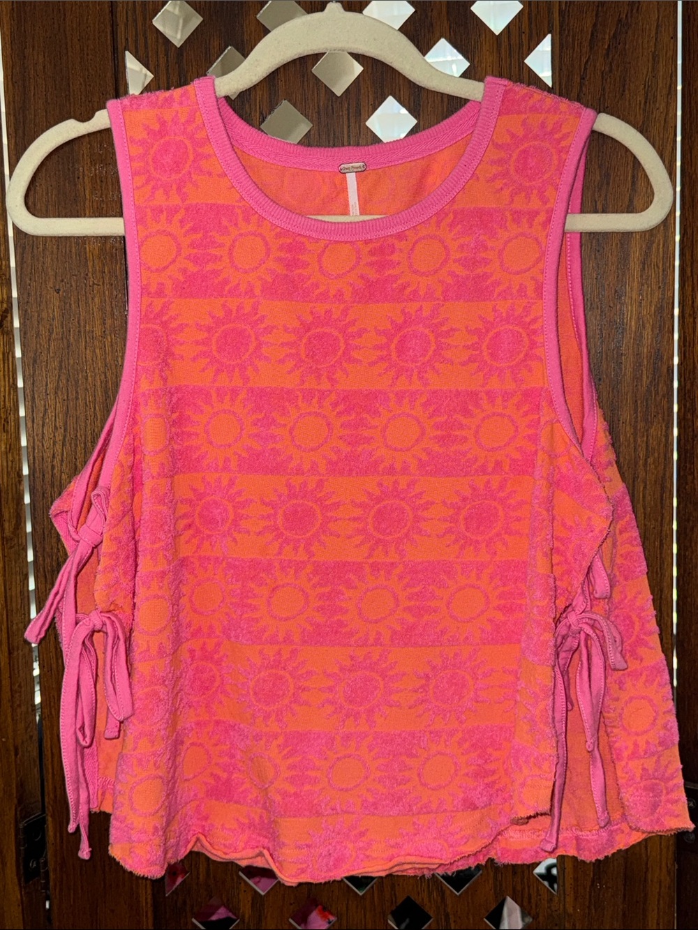 Free People Bright Pink & Orange Sun Jacquard Side-Tie Tank